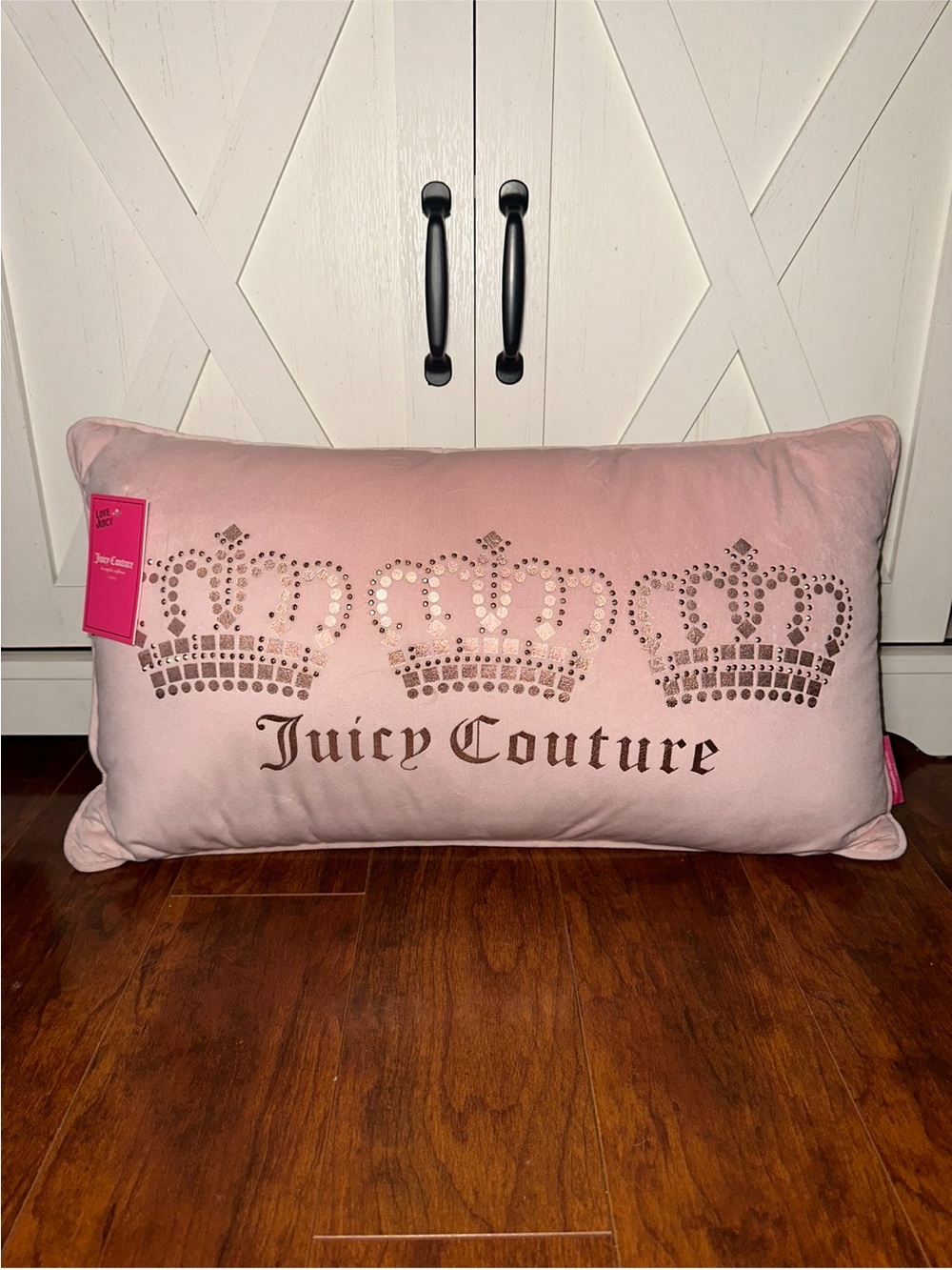 Juicy Couture Blush Pink Crown Studded Logo Cozy Pillow